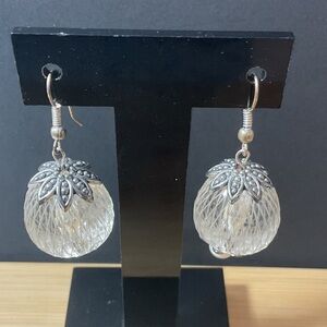 Vintage Rare Elegant Silver Toned and white Dangle Earrings